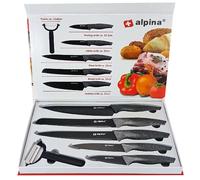 Kit Cucina 6pz Coltelli e Pelapatate Acciaio Inossidabile Antiaderente Alpina