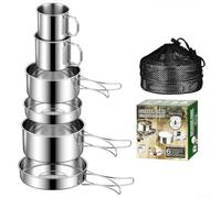 Kit Cucina Outdoor Acciaio 6 Elementi Manici Richiudibili per Trekking e Viaggi