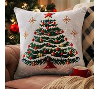 Kit Cuscino Punto Croce Albero di Natale Punto Croce da Ricamare Prestampato 45X45cm Prestampato Cuscino da Tiro Fai da Te Ricamato Kit per Ricamo Completi Decorativo Casa per Principianti Adul