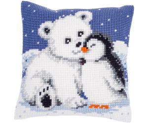 Kit cuscino punto croce stampato Vervaco "Orso polare e pinguino", 40x40cm