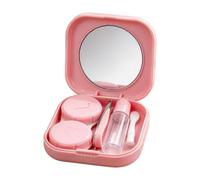 Kit Custodia per Lenti a Contatto Con Specchio Quadrato Leggero Organizzato | kit con pinza applicatore e rimozione Per Tragitto Palestra Casa e Ufficio Weekend Viaggio Scuola All'Aperto Mattino Rosa