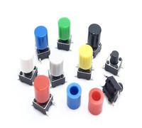 Kit da 10 interruttori tattili 6x6mm SMD DIP a 4 pin con cappucci rotondi | Interruttori a pulsante tattile 6x6mm(A56 Black,6X6X8MM AND HAT_PLUG-IN BUTTON)