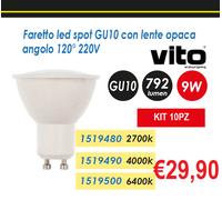 KIT DA 10 LAMPADINE LED ATTACCO GU10 PER FARETTI A INCASSO 10W 6500K/4000K/3000K