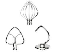 Kit da 3 pezzi in acciaio inox - Gancio per impasto, frusta piatta, frusta per KitchenAid 4,5-5QT con testa inclinabile K45SS, KSM75, KSM90, KSM95, KSM150, resistente e lavabile in lavastoviglie