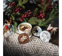 Kit da 3 PZ stencil natalizi - Bevande calde - Babbo Natale x 1 - Omino di pan di zenzero x 1 - Fiocco di neve x 1 - Caffè - Dolci - festività- riutilizzabili - di TRIXES