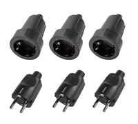 Kit da 3 Spine Schuko 250V IP44 - Spina Schuko Maschio e Femmina con Antistrappo per Interni ed Esterni, 16A | 2 poli | Custodia in Gomma (Nero)