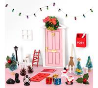 Kit da 31 pezzi per porta delle fate degli elfi di Natale, accessori in miniatura, decorazioni in legno da giardino (rosa)