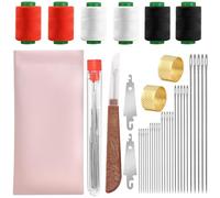 Kit da 38 aghi da cucito in acciaio a cruna grande, include 25 aghi in acciaio, 1 scucitore per filo da cucito, 2 infila-ago, 6 fili, 2 ditali, 1 tubo di stoccaggio, 1 borsa di stoccaggio per rammen