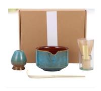 Kit da 4 pezzi for tè Matcha con ciotola in ceramica for, frusta, cucchiaino e set di utensili for iniziare a preparare il fatto a mano per preparare il tè matcha(Blue)