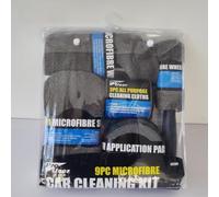 Kit da 9 pezzi per dettagli auto, con guanto in microfibra, asciugamano, spugna, spazzola e strumenti per la pulizia degli interni (grigio)
