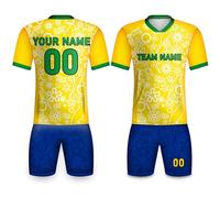 Kit da calcio brasiliano uomo/donna/bambini,Maglie America's Cup, Brasile Parrots Beaches Tee,Custom Team Name Number Badge Tracksuit,Jersey Uniforme per sostenitori del Brasile, giallo blu, L