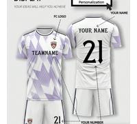 Kit da calcio da trasferta personalizzato 2 pezzi bianco & viola - Maglia e pantaloncini personalizzati, tessuto ad asciugatura rapida - Tuta da allenamento per tifosi di calcio adulti, regalo sportiv