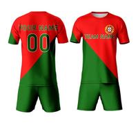 Kit da calcio Portogallo per bambini 2025,Maglie personalizzate con nome della squadra,Regalo per bambini, ragazzi e ragazze, set da calcio per ragazzi e ragazze, rosso verde, 130
