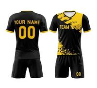 Kit da calcio tedesco 24/25, maglietta classica gialla nera e pantaloncini, set per uomini, donne e bambini, divisa personalizzata con nome della squadra e numero, giallo nero, L