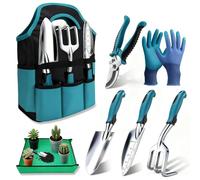 Kit da Giardinaggio Completo 7 Pezzi Set Giardinaggio in Alluminio Anti-Ruggine con paletta giardinaggios, Borsa, Set di attrezzi da giardinaggios, Regali da Giardino per Donna Uomo