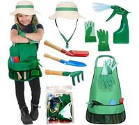 Kit da giardinaggio per bambini, Kit da giardinaggio per bambini, Set da 7 pezzi/set per con cappello da sole, grembiule, spruzzatore, guanti, rastrello, cazzuola e pale, attrezzi da giardino