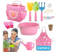 Kit Da Giardinaggio Per Bambini - Vaso Rastrello Pala Grembiule Guanti,Completo da Giardino per Bambini - Per Giardino Prato Spiaggia E Attività All'aperto Di Scavo Piantumazione E Educazione