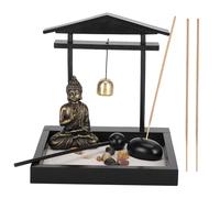 Kit da giardino zen SustVita con statua di Buddha da tavolo, include porta incenso, vassoio per la sabbia, pietre e rastrello per un tocco di pace e meditazione in casa. (1906)