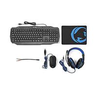 Kit da Gioco Combinato | 4-in-1 | Tastiera, Cuffie, Mouse e Tappetino Mouse | Layout tedesco | Nero