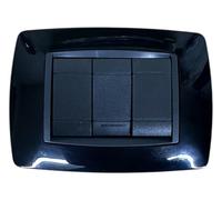 Kit da Incasso 5 pezzi Living Light Compatibile - Placca 3 Moduli + Interruttore 1P 10A/16A e 2 Copriforo Falso Polo 1M (Nero)
