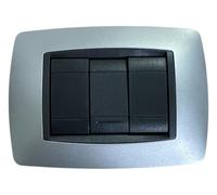 Kit da Incasso 5 pezzi Living Light Compatibile - Placca 3 Moduli + Interruttore 1P 10A/16A e 2 Copriforo Falso Polo 1M (Silver)