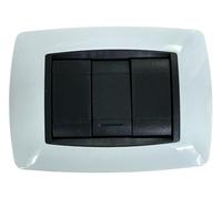 Kit da Incasso 5 pezzi Living Light Compatibile - Placca 3 Moduli + Interruttore 1P 10A/16A e 2 Copriforo Falso Polo 1M (Bianco/Nero)