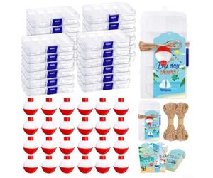 Kit da pesca da 24 pezzi con piccole scatole per attrezzature, bobine galleggianti e biglietti per appunti per regali per gli ospiti agli eventi di pesca