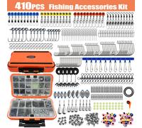 Kit da Pesca Professionale 170-410 Pezzi con Scatola Porta Attrezzi, Ami, Piombi, Girelle per Pesca al Bass, Trota e in Acqua Salata, Set Completo di Esche