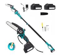 Kit da Potatura 3 in 1 Motosega a Batteria 6" Lubrificazione Olio Automatica + Forbice Cesoia a Batteria + Asta Telescopica 120-250cm Doppia Batteria 48V per Potatura Giardino Rami Arbusti Vigneto