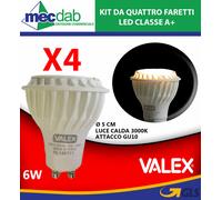 Kit da Quattro Lampadine Faretti LED Luce Calda 3000K GU10 6W Valex [EEK: A+]