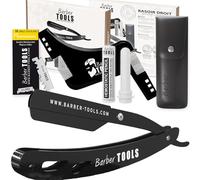 Kit da rasatura uomo - Rasoio per barba uomo/taglio a mano per barba - con 50 Lame Singole + Panno + Stick di allume + Custodia per la conservazione + Pettine guida per rasatura -NERO- BARBER TOOLS