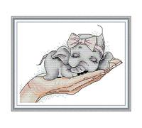 Kit da Ricamo 11CT Punto a Croce Timbrato Fai-da-te, Linea Completa di Kit Per Principianti Prestampati - Elefantino super carino 27 x 22 cm