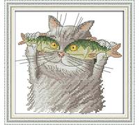 Kit da Ricamo 11CT Punto a Croce Timbrato Fai-da-te, Linea Completa di Kit Per Principianti Prestampati - Mi piace il pesce 26 x 25 cm