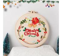 Kit da ricamo a mano con scritta "Merry Christmas", gamma completa di kit per punto croce prestampato, con panno con motivo a cerchio, fili colorati, strumenti per progetti artistici per adulti (kit 6