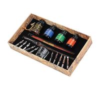 Kit da Scrittura con Penna a Immersione, Durevole, in Stile Antico, con Punte Lisce, per Calligrafia e Arte, 24 X 13,5 X 4,3 cm. (SP249045 Colore fuoco (asta colore fuoco + penna)