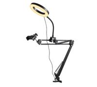 Kit da tavolo compatto con luce ad anello RGB, luce ad anello dimmerabile con braccio treppiede pieghevole, supporto per telefono con fotocamera dall'alto per studio, streaming