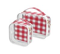 Kit da toilette da viaggio a scacchi rosso a quadri da 2 pezzi, trasparente, approvato TSA, piccola borsa per il trucco essenziale per la rasatura
