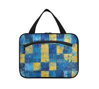 Kit da toilette quadrato giallo e blu per uomo con gancio, borse per il trucco compatte di design per accessori per le donne hotel bolso Viajero para Mujer L