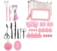 Kit da trucco professionale con piegaciglia, spugnette per cipria e spugne, pennelli cosmetici professionali per fondotinta, correttore e ombretto, set di strumenti per il trucco portatile, essenziale