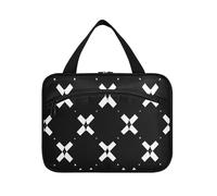 Kit da viaggio da appendere in tartan bianco e nero per le donne con gancio, borsa da barba compatta di design per gli uomini per accessori da viaggio vacanza estuches para maquillaje L