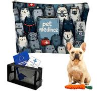 Kit da viaggio per animali domestici 3 in 1 include borsa per medicine, organizer per documenti e passaporto e giocattolo, beauty case viaggio per cani gatti, visite al veterinario e vacanze