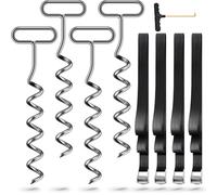 Kit d'ancrage au Sol 4 pièces pour Trampoline, balançoire, Chevilles d'ancrage en Spirale avec Sangles, Ancres de Trampoline, Chevilles d'ancrage en Acier