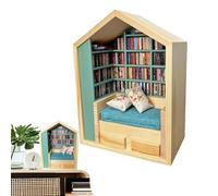 Kit d'angolo per libri in miniatura, kit di casa in legno - puzzle da scaffalatura, piccola casa fatta a mano, piccolo mondo all'interno di legno, decorazione in legno, piccola libreria per il