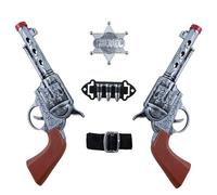 P'TIT Clown re12442, Set de cow boy - 2 revolvers 22 cm, ceinture avec balles et étoile