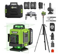Kit de niveau laser vert 16 lignes - 4 x 360° 4D niveau laser à lignes croisées auto-nivelantes, base rotative et accessoires pour la construction, l'amélioration de l'habitat et la suspension de phot