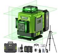 Kit de niveau laser vert 16 lignes - 4 x 360° 4D niveau laser à lignes croisées auto-nivelantes, base rotative et accessoires pour la construction, l'amélioration de l'habitat et la suspension de phot