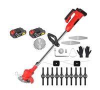 Kit Decespugliatore Elettrico A Batteria Con Lama In Metallo, Prato, Giardino + Lame, Tagliabordi Staccabili, 21 V, Ricaricabile, 2 Batterie Taglio Liscio(Red)