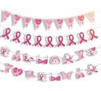 Kit Décoration Octobre Rose 4 Pcs - Bannière, Guirlande, Drapeaux pour Vitrine, Événements de Sensibilisation Contre Le Cancer du Sein
