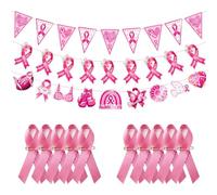 Kit Decorazione Ottobre Rosa | 3 modelli bandierine triangolari rosa + 10 spille nastro rosa