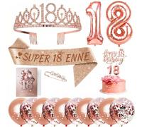 Kit Decorazioni Compleanno Donna Oro Rosa, con Fascia, Diadema, Palloncini, Cake Topper, Candeline e Biglietto di Auguri, 18 30 40 50 60 70 80 Anni (18 Anni)